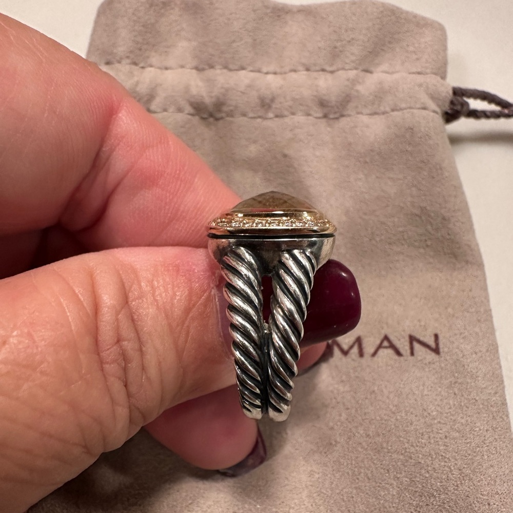 David Yurman Silver and Gold Ring with Morganite Stone size 8 - Picture 5 of 11